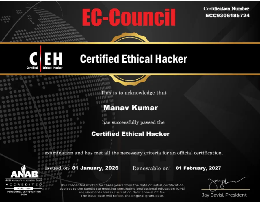 CEH — Certified Ethical Hacker certification issued by EC-Council