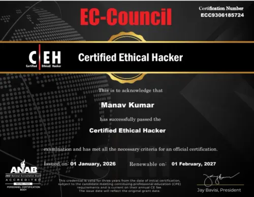 CEH — Certified Ethical Hacker certification issued by EC-Council