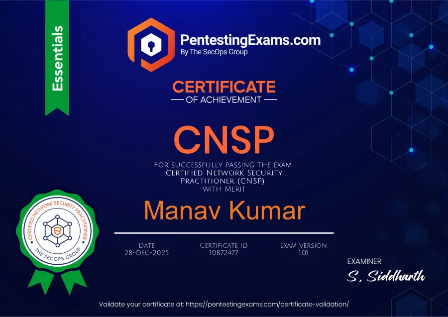 CNSP — Certified Network Security Practitioner certification issued by Secops Group