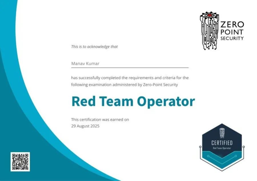 CRTO — Certified Red Team Operator certification issued by Zero-Point Security