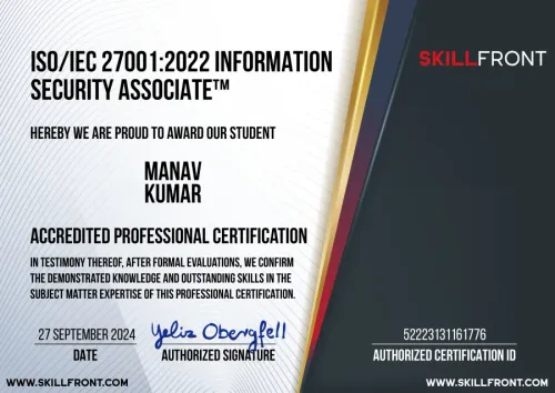 ISO — ISO/IEC 27001 Lead Auditor certification issued by Skillfront